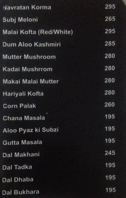 Silver Oak menu