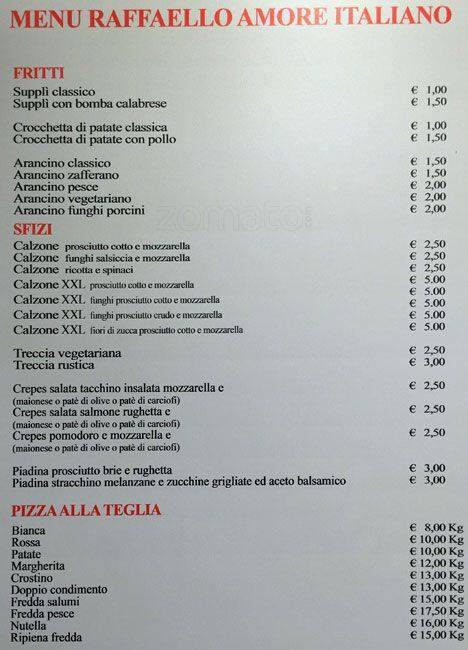 Menu di Raffaello Amore Italiano 