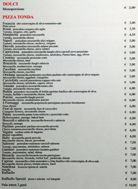 Menu di Raffaello Amore Italiano 