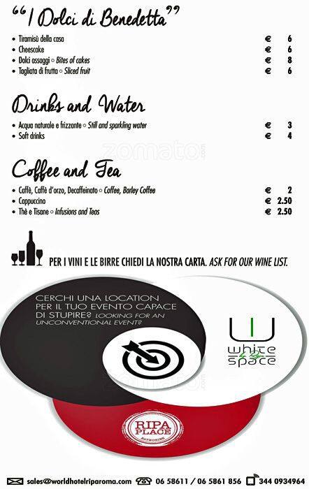 Menu di Ripa Place - Worldhotel Ripa Roma 
