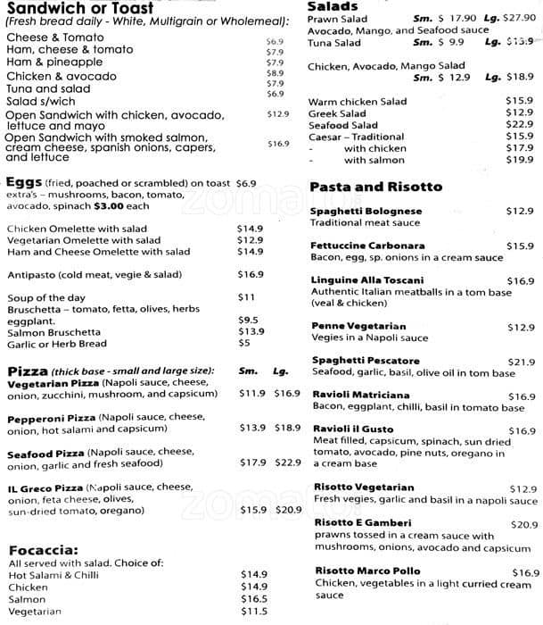 Bay Street Grill & Pasta Menu Urbanspoon/Zomato
