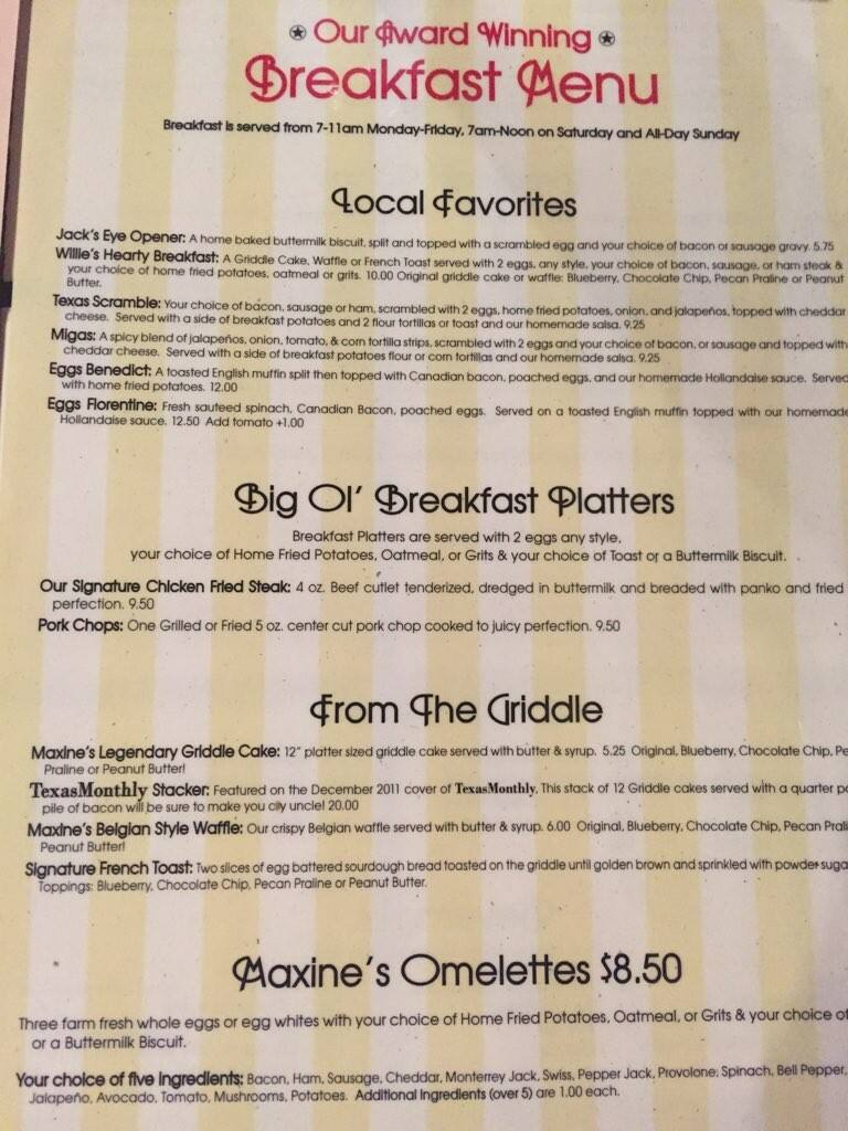 Maxine's Cafe Menu, Menu for Maxine's Cafe, Bastrop, Bastrop Urbanspoon/Zomato