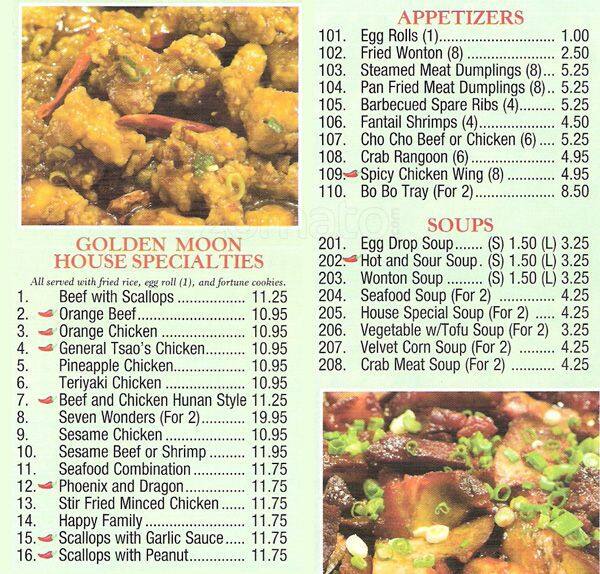Golden Moon Chinese Menu For Frisco Golden Moon Chinese Menu