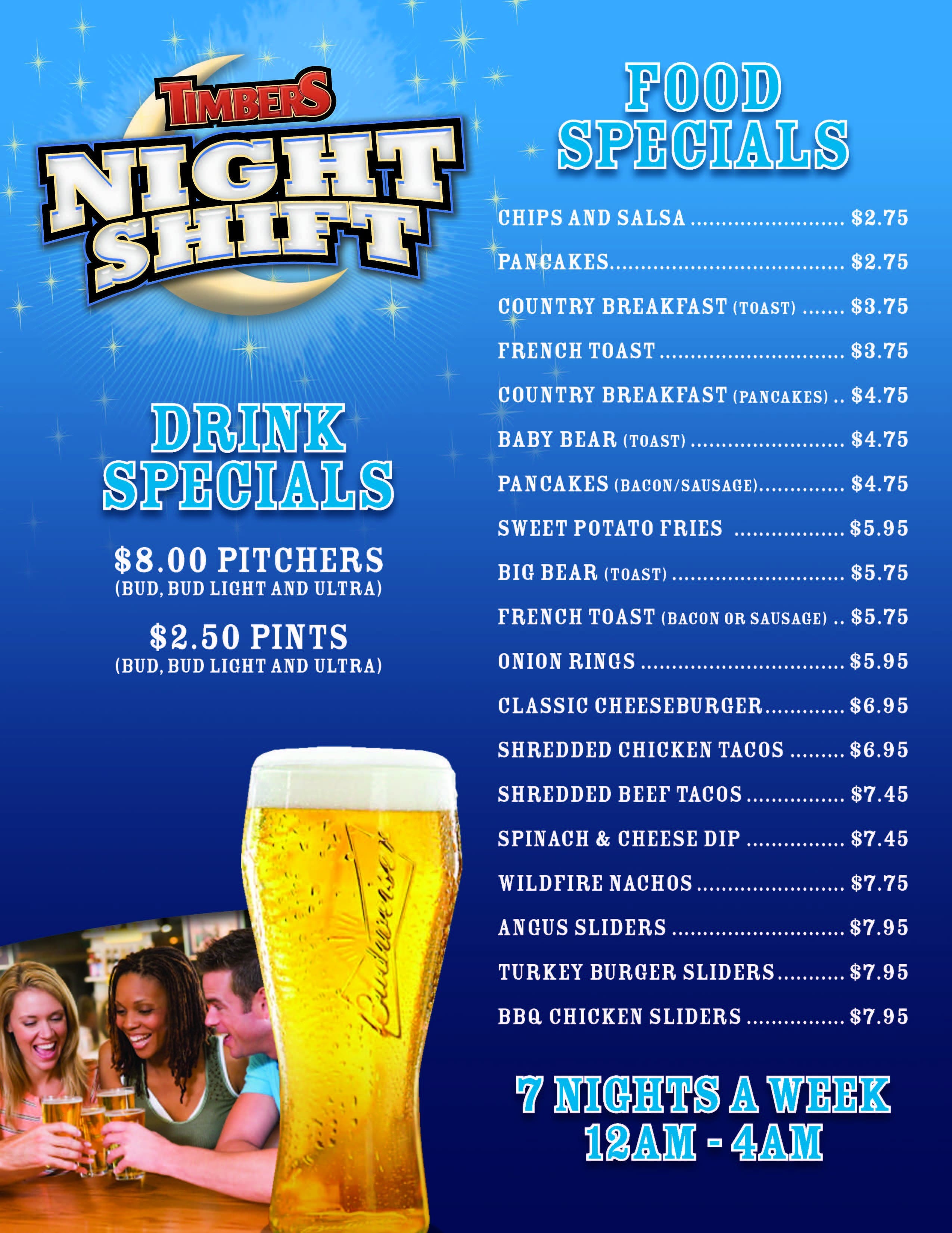 Timbers Bar & Grill Menu, Menu for Timbers Bar & Grill, Sunrise Manor