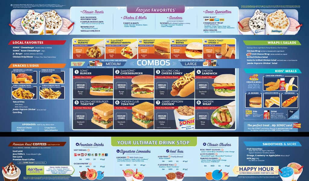 Sonic Drivein Menu, Menu for Sonic Drivein, Augusta, Augusta