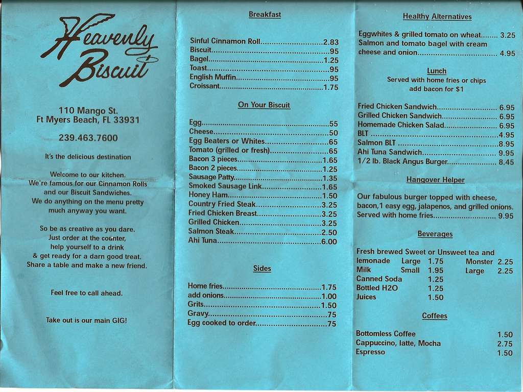 Heavenly Biscuit Menu, Menu for Heavenly Biscuit, Fort Myers Beach