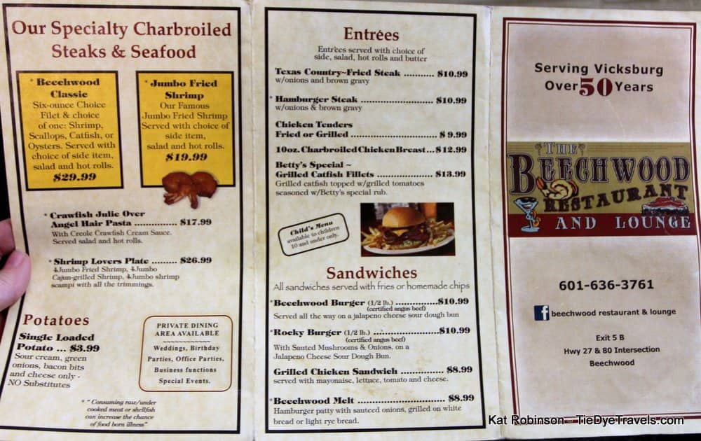 Menu at Beechwood Restaurant & Lounge, Vicksburg