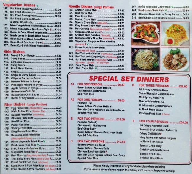 Menu at Wong's restaurant, Greenford, 626 Greenford Rd