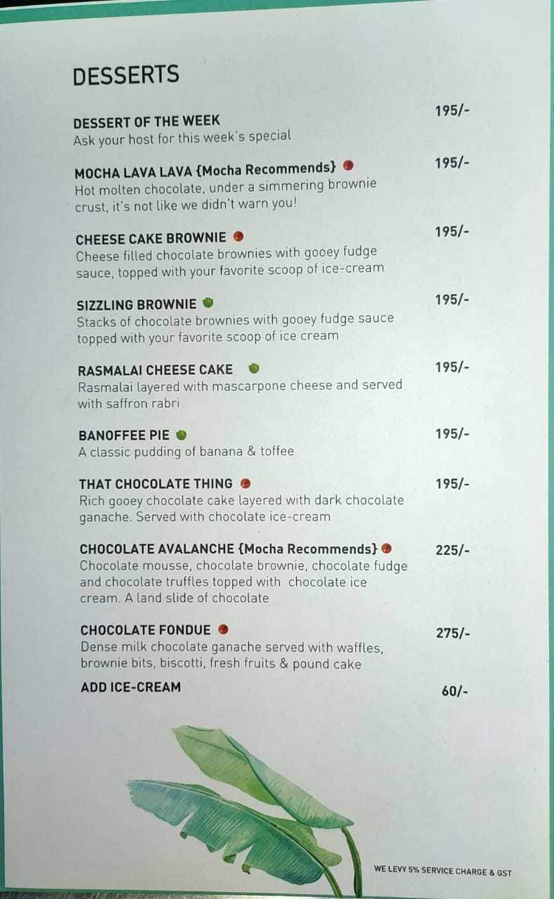 Mocha Cafe & Bar menu