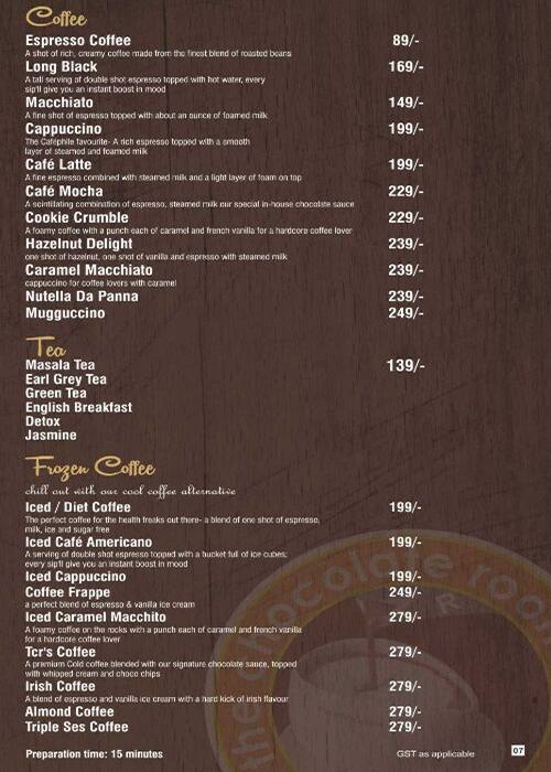 Menu at The Chocolate Room zirakpur, Zirakpur
