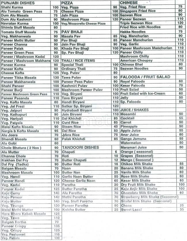 Satkar Lunch Home & Bar menu