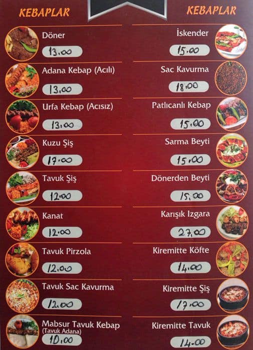 Menu At B.İ.Ş KEBAP, Ankara