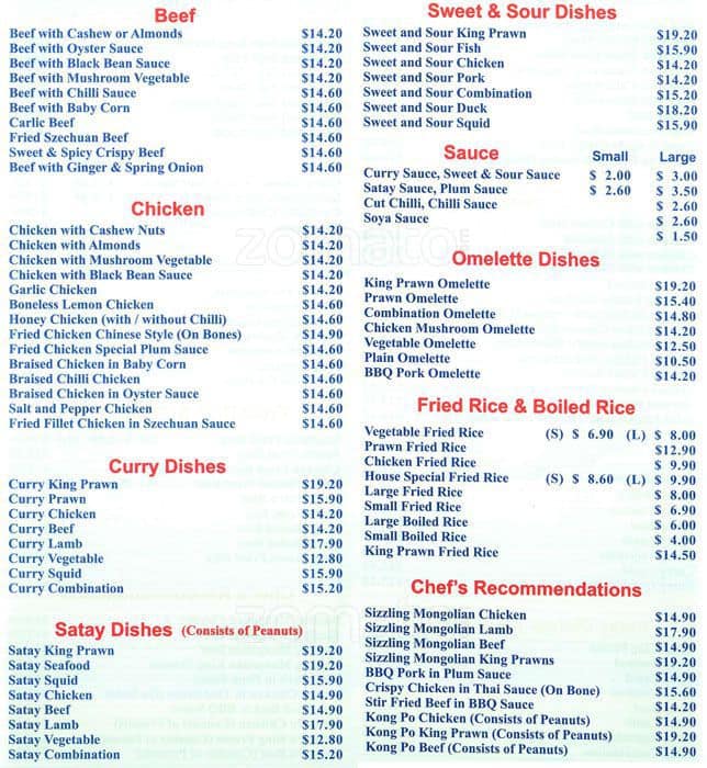 Menu at Pearl River Chinese Restaurant & Takeaway, City Beach