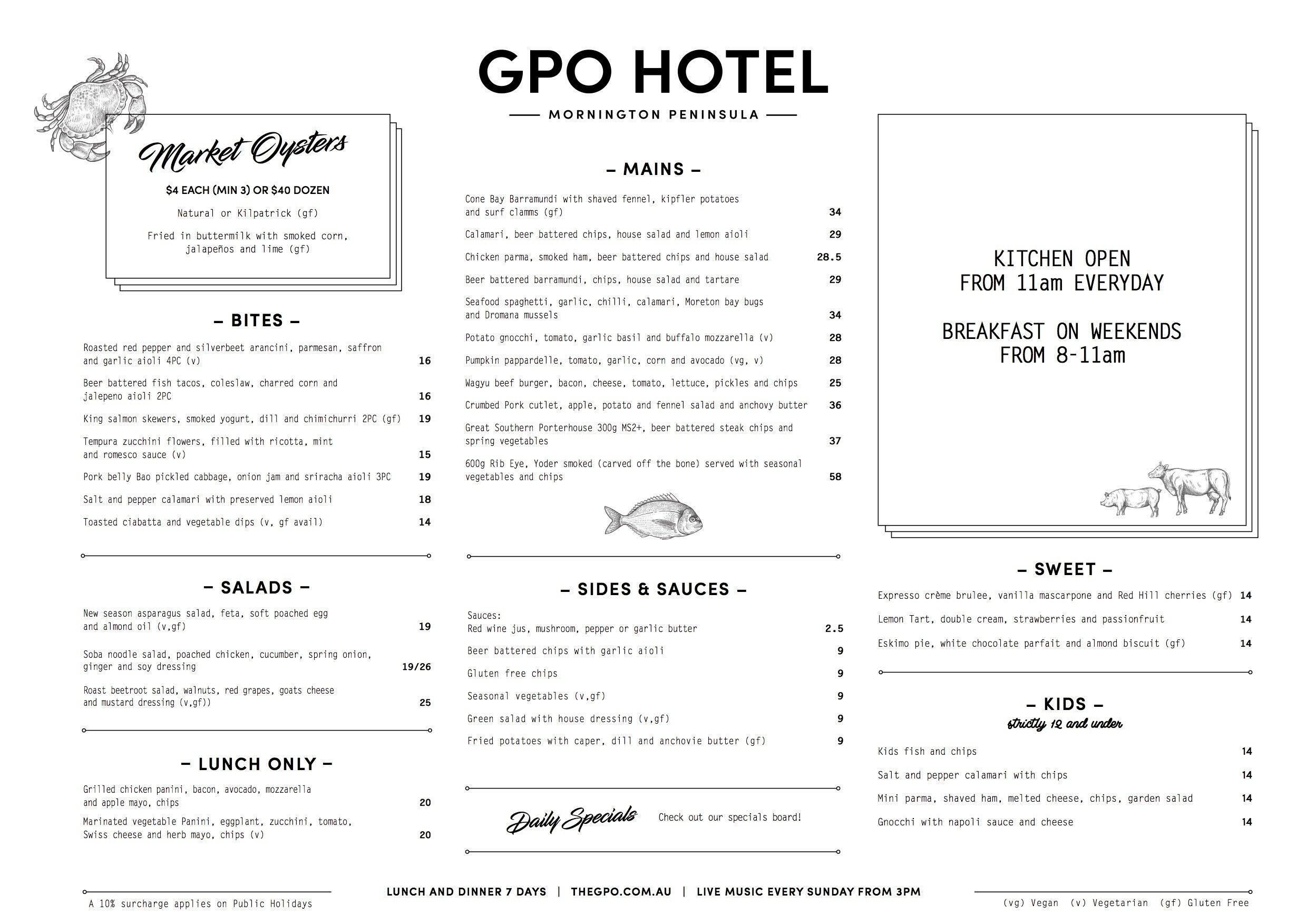 GPO Hotel Mornington Peninsula Menu Urbanspoon/Zomato
