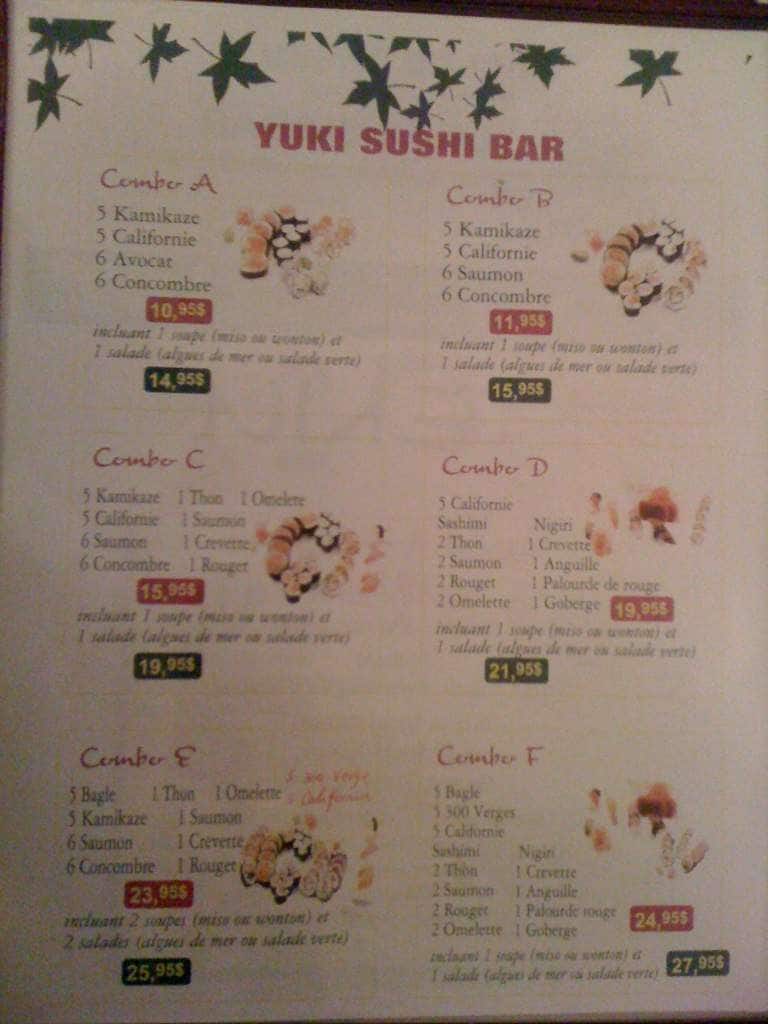 Yuki Sushi Menu