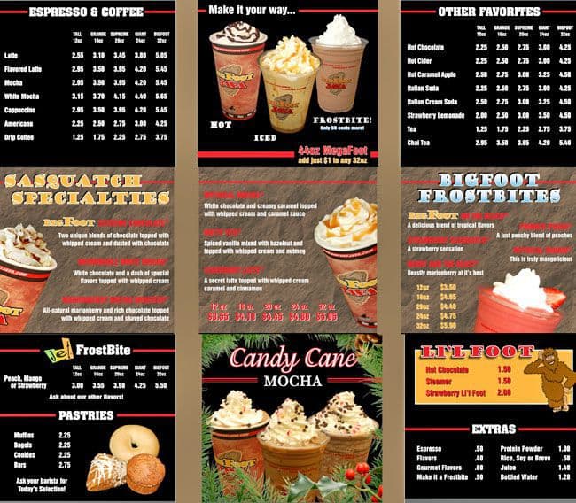 Bigfoot Java Menu, Menu for Bigfoot Java, Issaquah, Issaquah ...