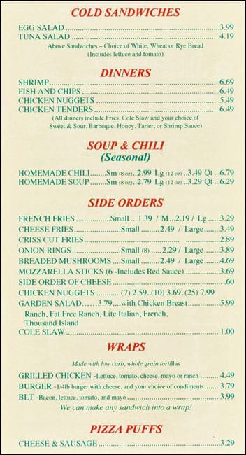 Menu at The Highland Queen Drive-In restaurant, Countryside