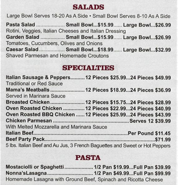Menu at Paisans Pizzeria, Cicero, W 16th St