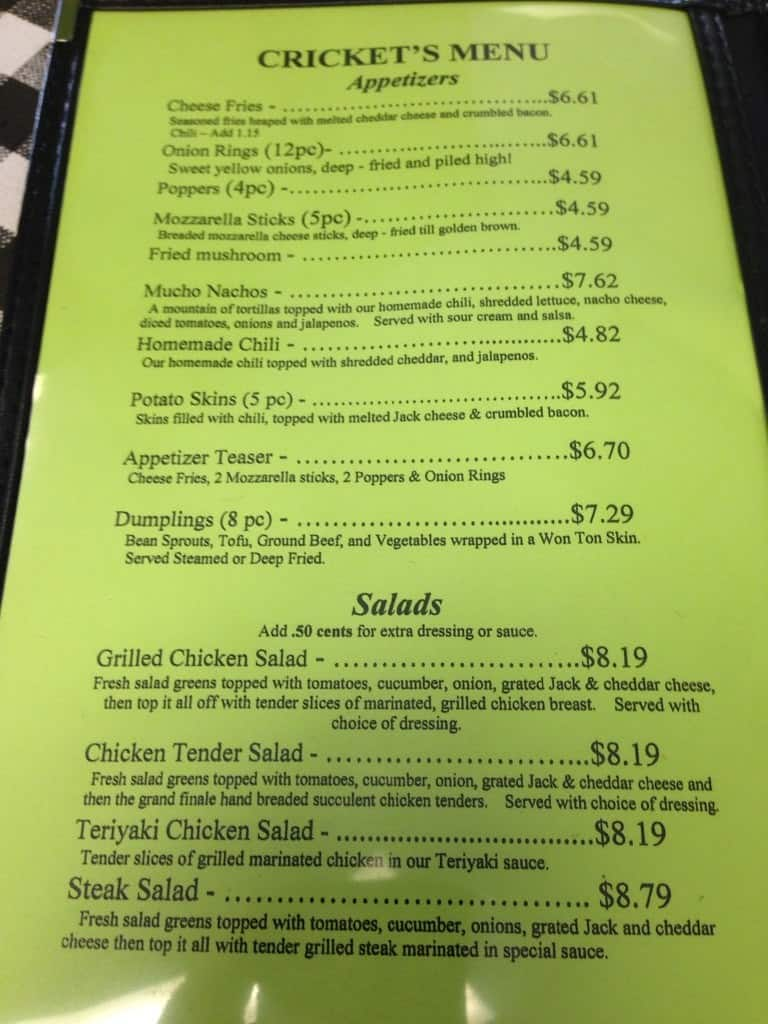 Cricket S Menu Menu For Cricket S Madison Huntsville