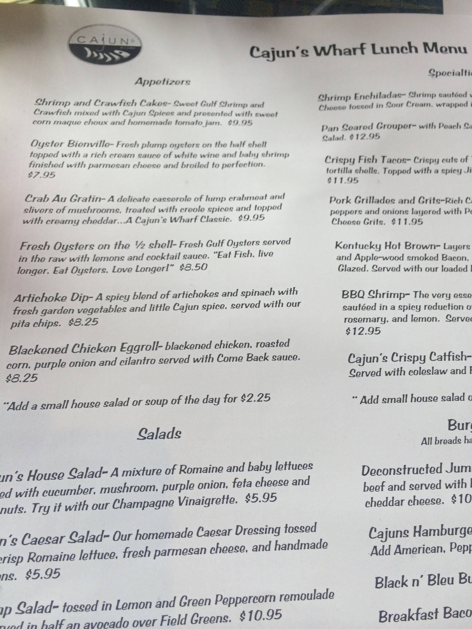 Cajun's Wharf Menu, Menu for Cajun's Wharf, Little Rock, Little Rock Urbanspoon/Zomato