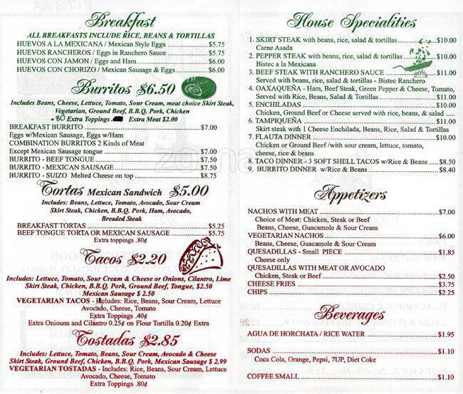 Allende Restaurant 2 Menu, Menu for Allende Restaurant 2, Lincoln