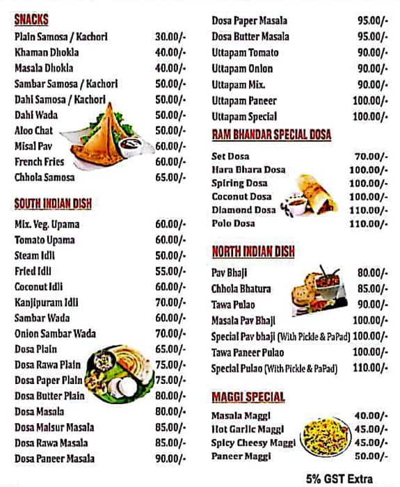 Ram Bhandar menu