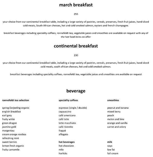 March Restaurant African Pride Melrose Arch Hotel Menu Zomato SA