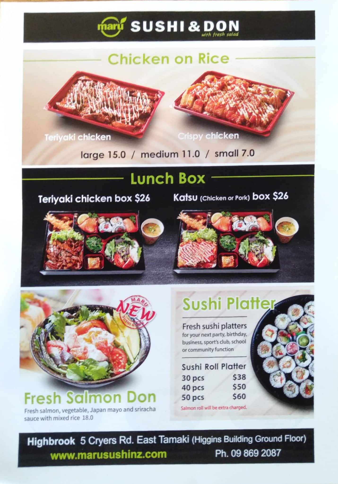 Menu at Maru Sushi&Don Takanini restaurant, Takanini, 5/30 Walters Rd