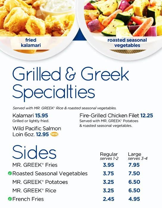 Menu at Mr. Greek restaurant, Mississauga, Argentia Rd