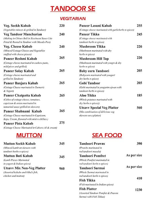 Utsavv A/C Family Restaurant & Bar menu