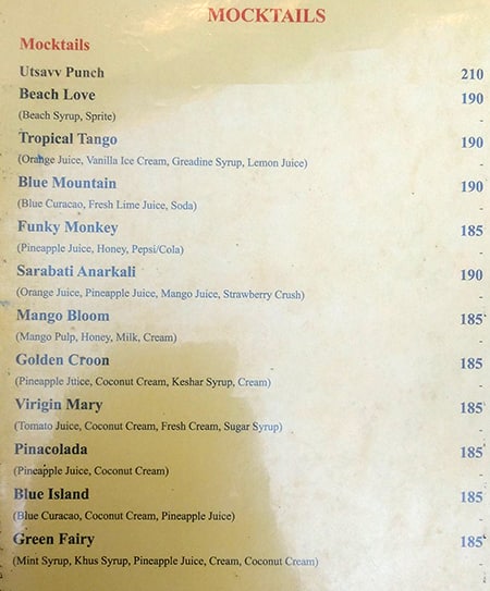 Utsavv A/C Family Restaurant & Bar menu