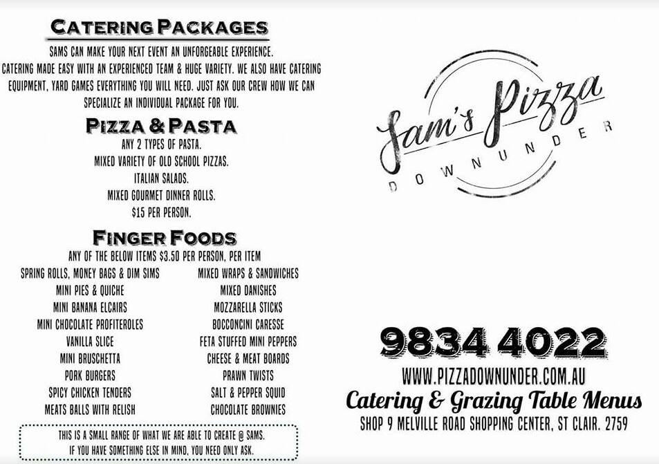 Menu at Sam's Pizza Co pizzeria, Saint Clair Menu at Sam's Pizza Co pizzeria, Saint Clair