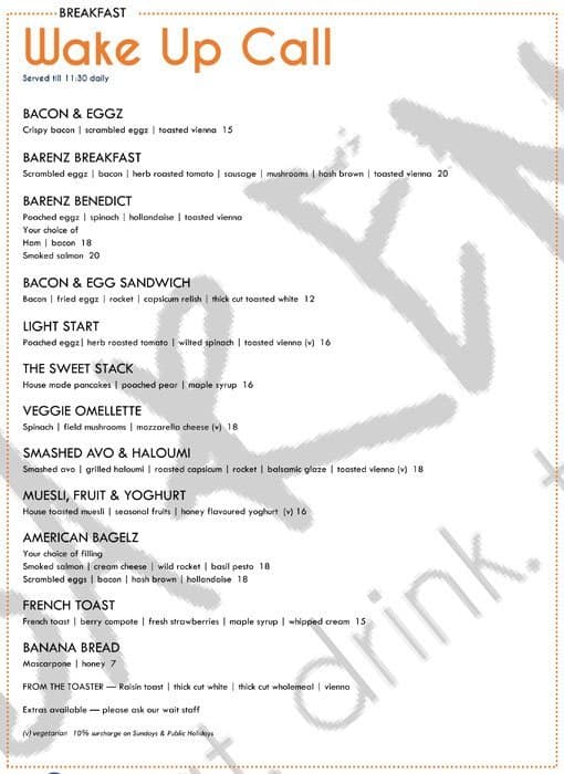  Barenz Menu  Menu  for Barenz  Camden Sydney Urbanspoon 