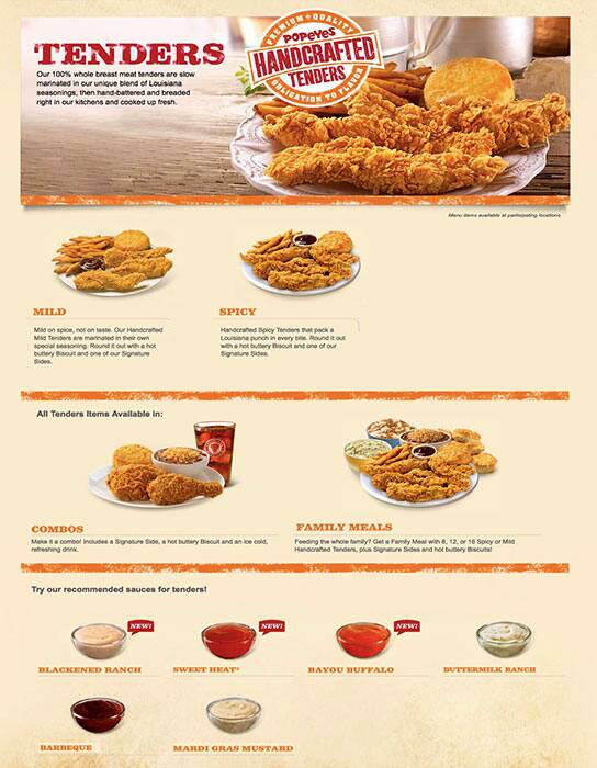 Menu at Popeyes restaurant, Port Coquitlam