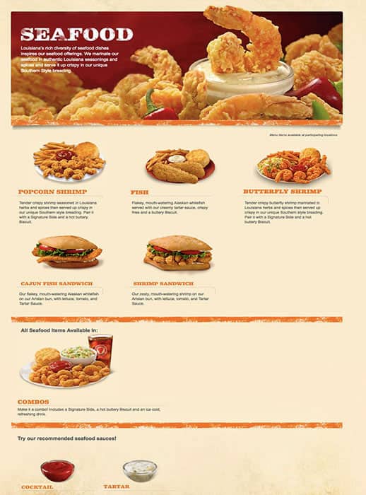 Menu at Popeyes restaurant, Port Coquitlam