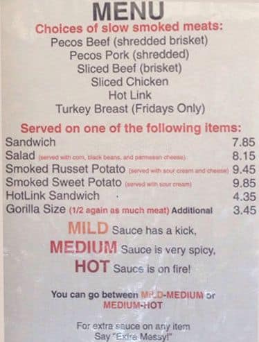 The grill pit menu