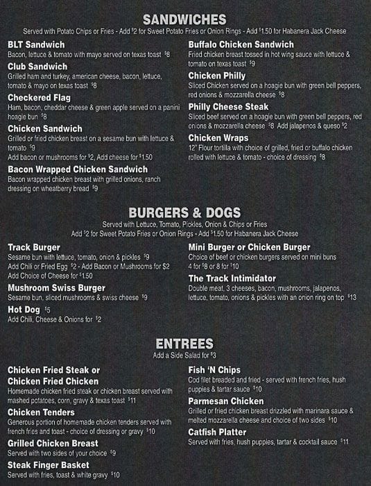 Menu at The Track Grill And Bar, Rowlett