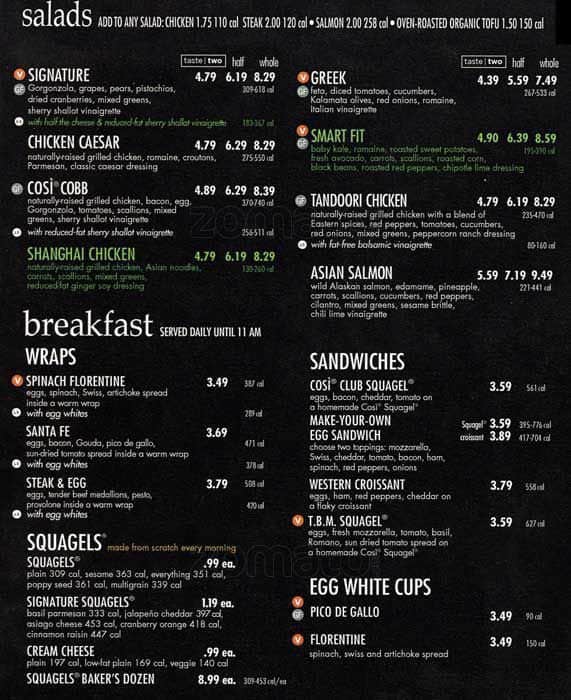 Menu at Cosi pizzeria Philadelphia 325 Chestnut St