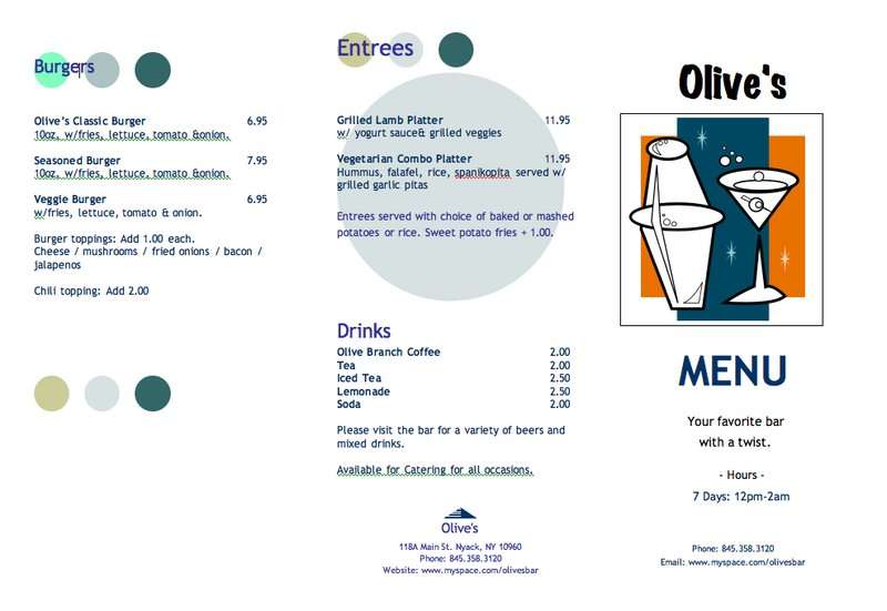 Olive's Menu, Menu for Olive's, Nyack, Hudson Valley Urbanspoon/Zomato