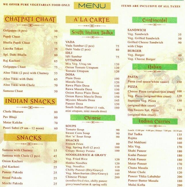 Om Sweets Menu, Menu for Om Sweets, Sohna Road, Gurgaon Zomato