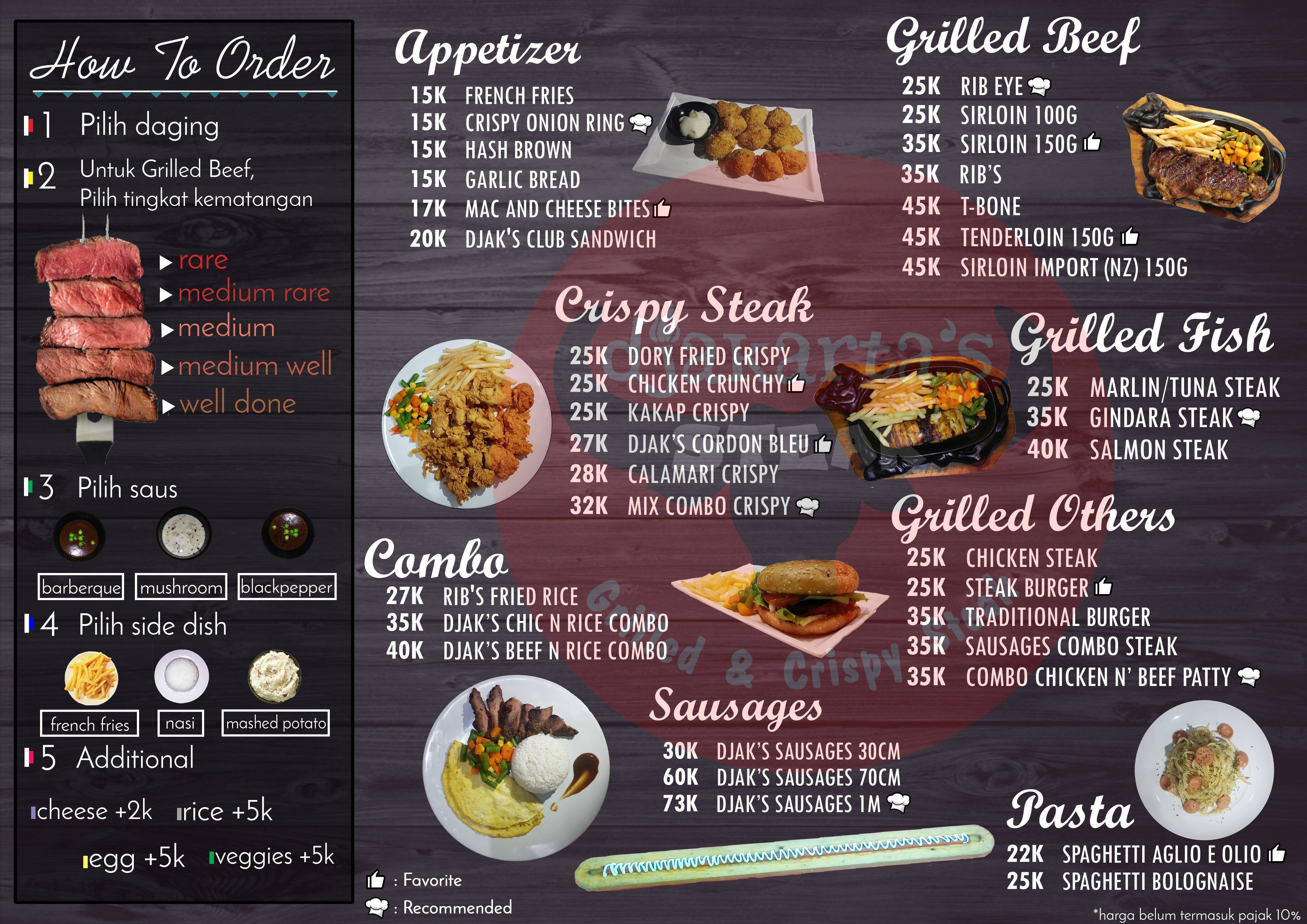 Djakarta's Steak Menu, Menu for Djakarta's Steak, Tanjung Duren