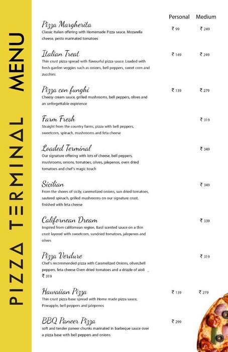 Menu of Pizza Terminal, Palarivattom, Kochi