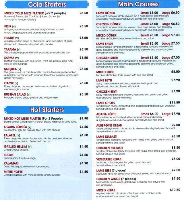 Menu at Charcoal grill restaurant, Enfield, 57 Church St