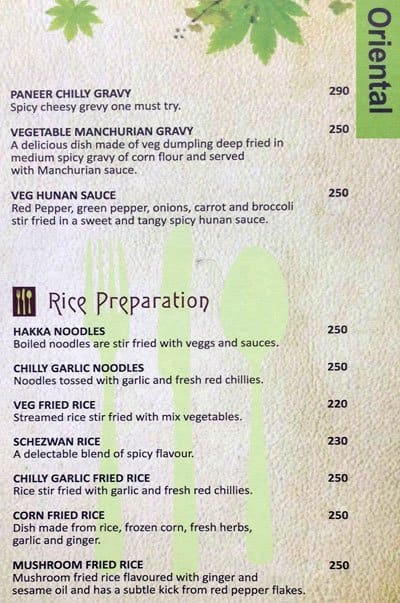 In Green Hotel Pune menu