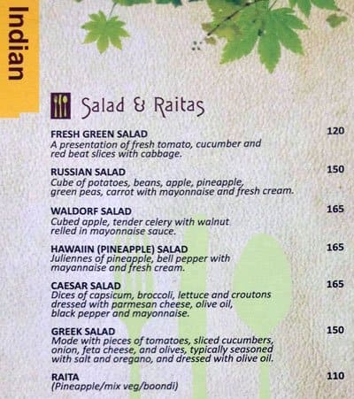 In Green Hotel Pune menu