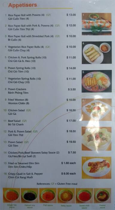 Menu at Pho Huong Viet Saigon restaurant, Bayswater