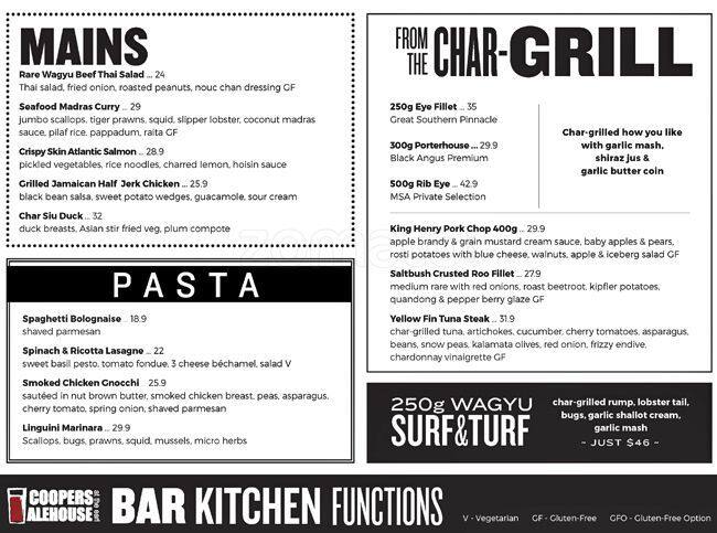 Menu At Coopers Alehouse Pub Bar Adelaide 316 Pulteney St