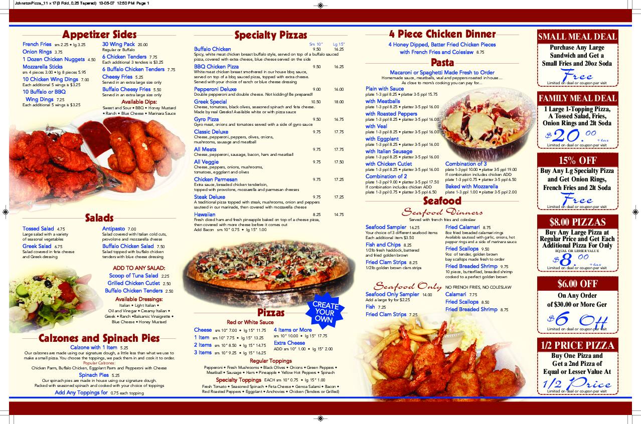 Johnston Pizza House Menu, Menu for Johnston Pizza House, Johnston ...