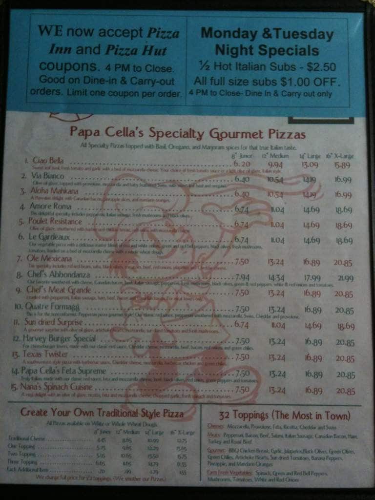 Menu at Pizza Chef pizzeria, Jonesboro