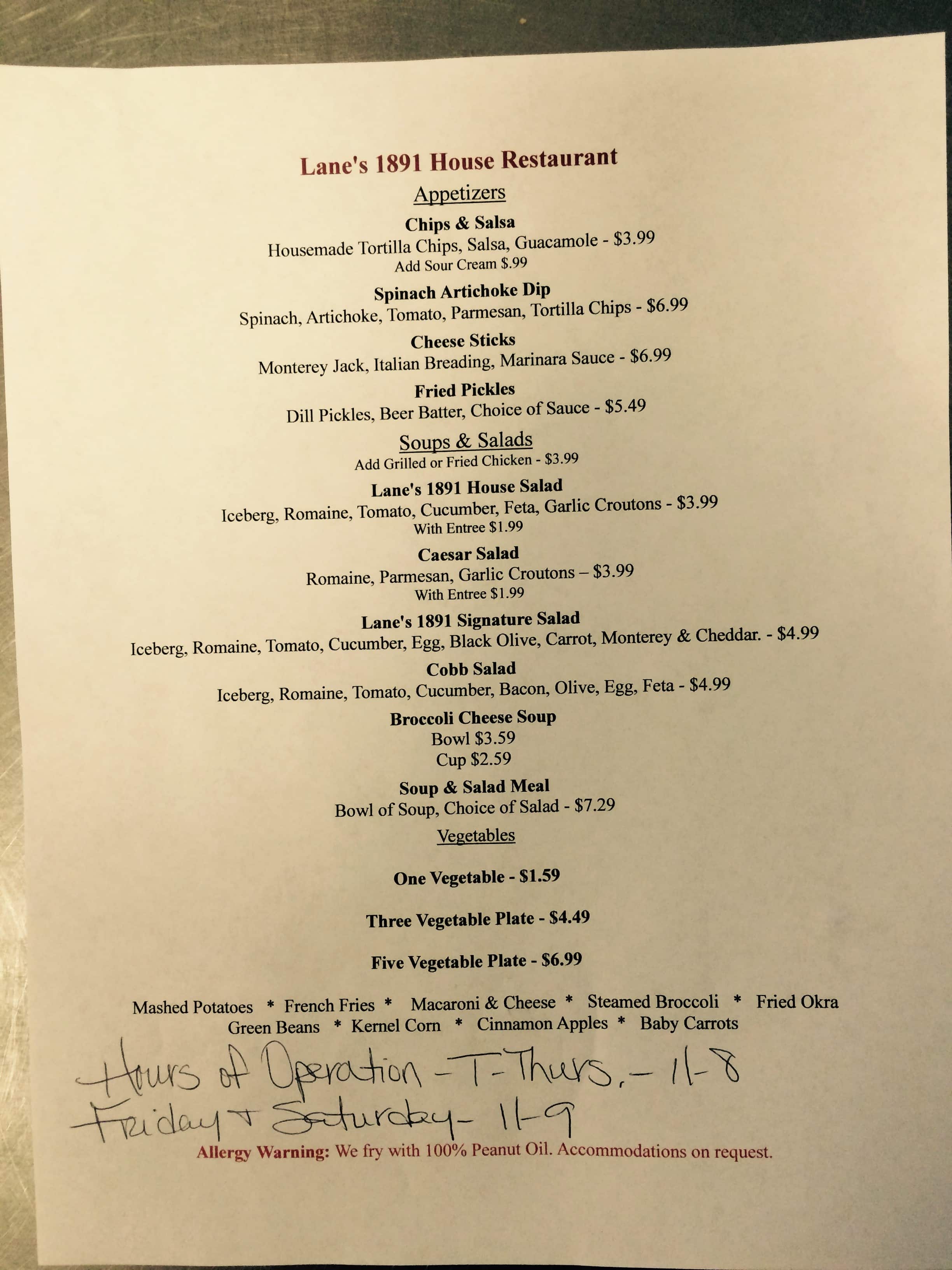 Lane S 1891 House Restaurant Menu Urbanspoon Zomato Lane S 1891 House Restaurant Dayton Menu